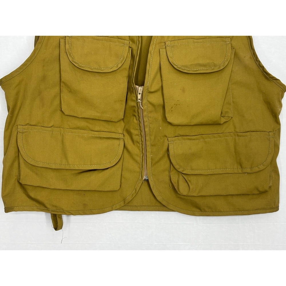 Ideal Zip Front Fishing Vest Mens Olive Drab Green Utility Pockets Large Vintage - Picture 4 of 7